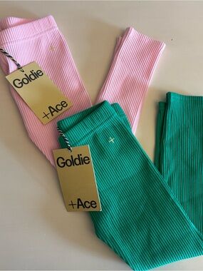Goldie + Ace Kids Ribbed Leggings - Pink & Green Size 3 NEW
